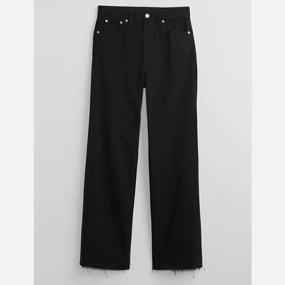 GAP High Rise Wide-Leg Black Wash Raw Hem Jeans Plus Size 35/20 - Picture 5 of 9